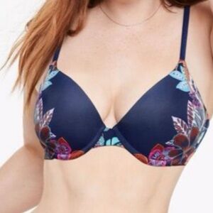 PINK Victoria's Secret Wear Everywhere T-shirt Lightly Lined Navy Floral Bra 34D